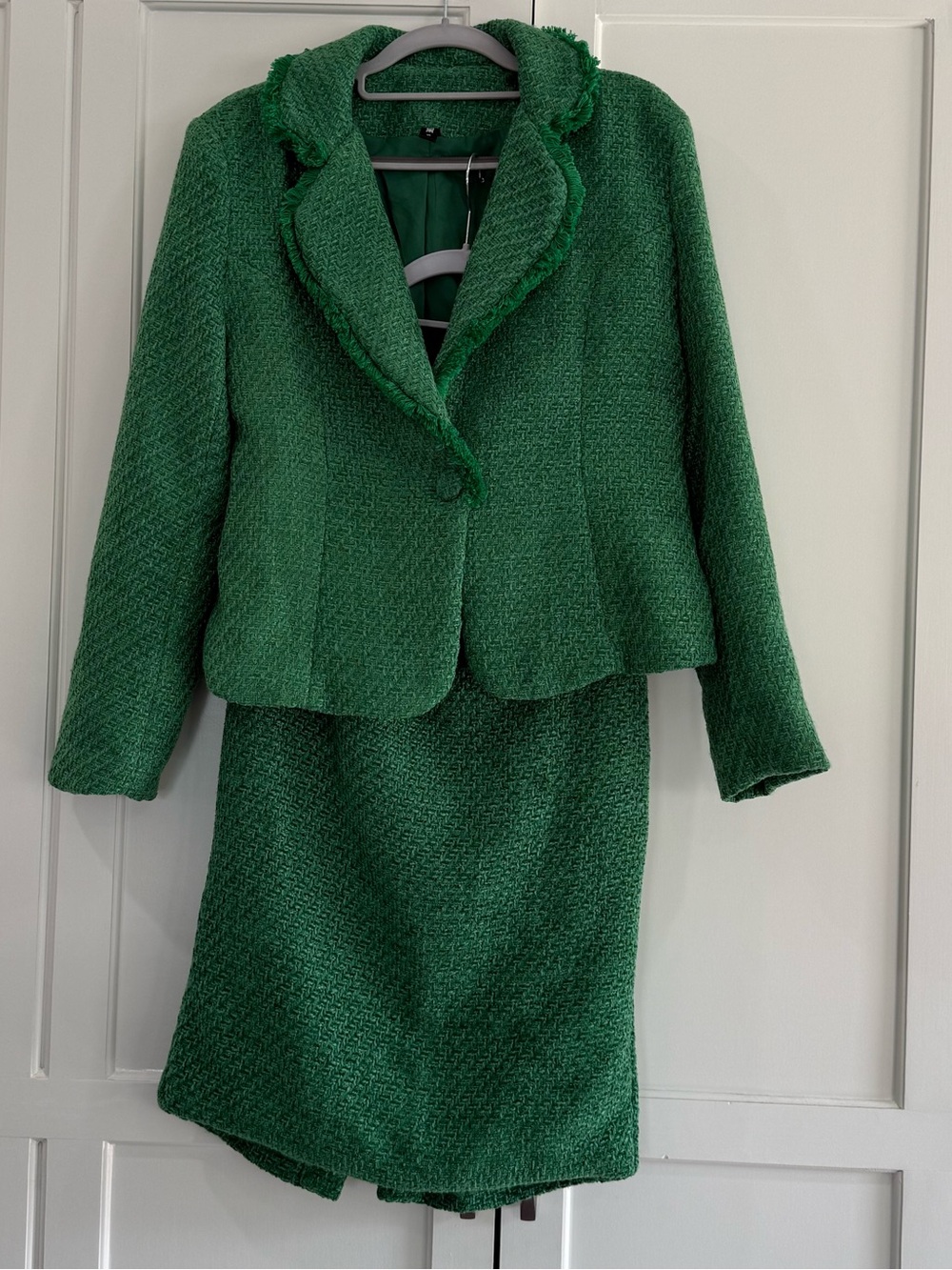 STYLEWE Emerald Green Textured Skirt Suit | 2-Piece Blazer & Skirt